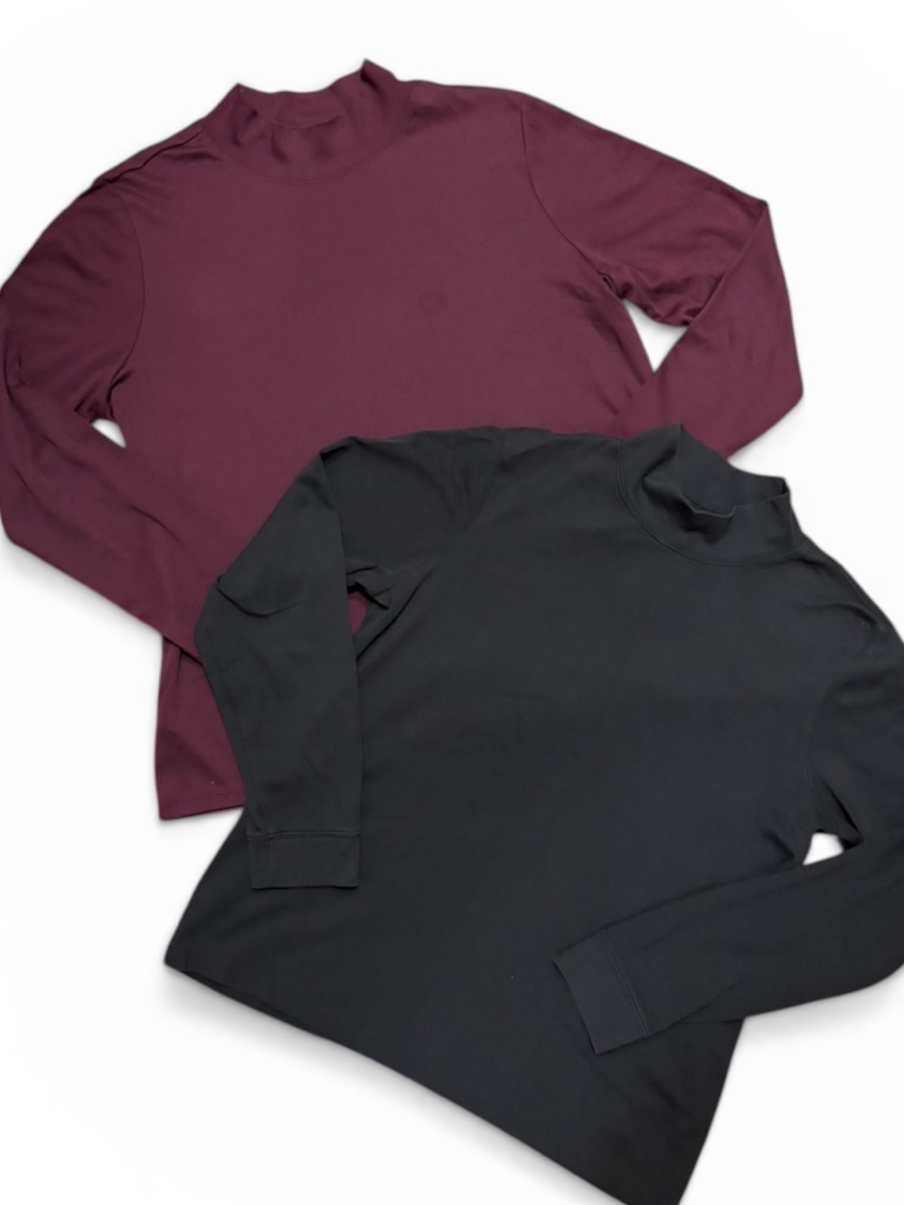 L.L. Bean Women’s 2-Piece Cotton Mock Neck Bundle-Black & Burgundy, L/XL